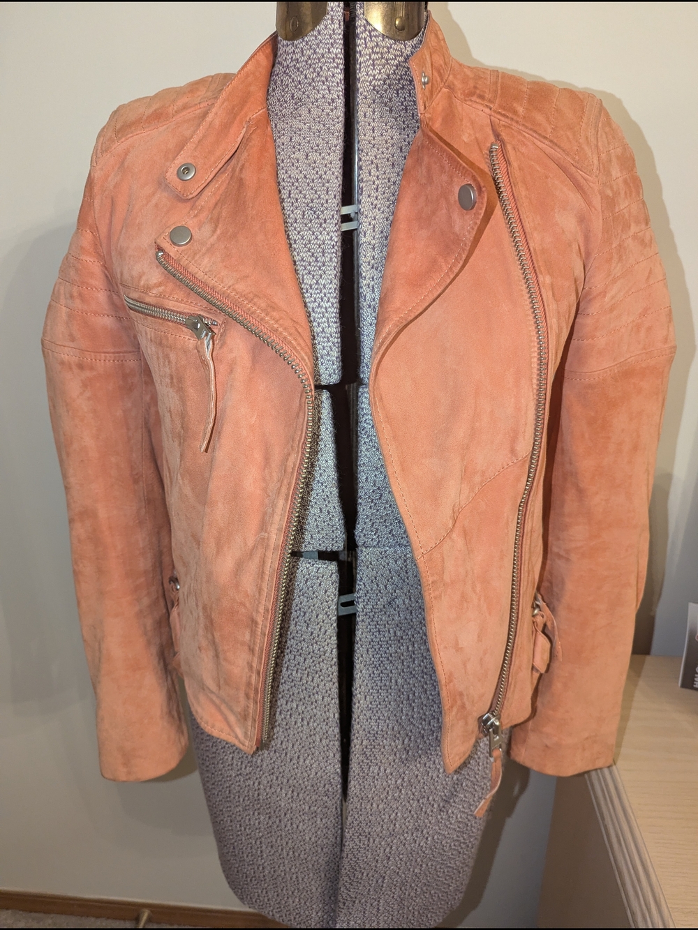 All Saints Peach Suede Moto Jacket